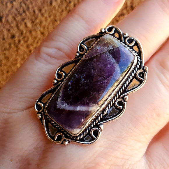 New Chevron Amethyst 925 Silver Ring. - Picture 10 of 13